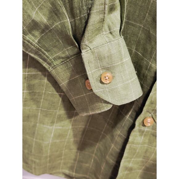 Scott Barber Linen Shirt Men's Medium Long Sleeve Preppy Office Green Colorful - Picture 6 of 11